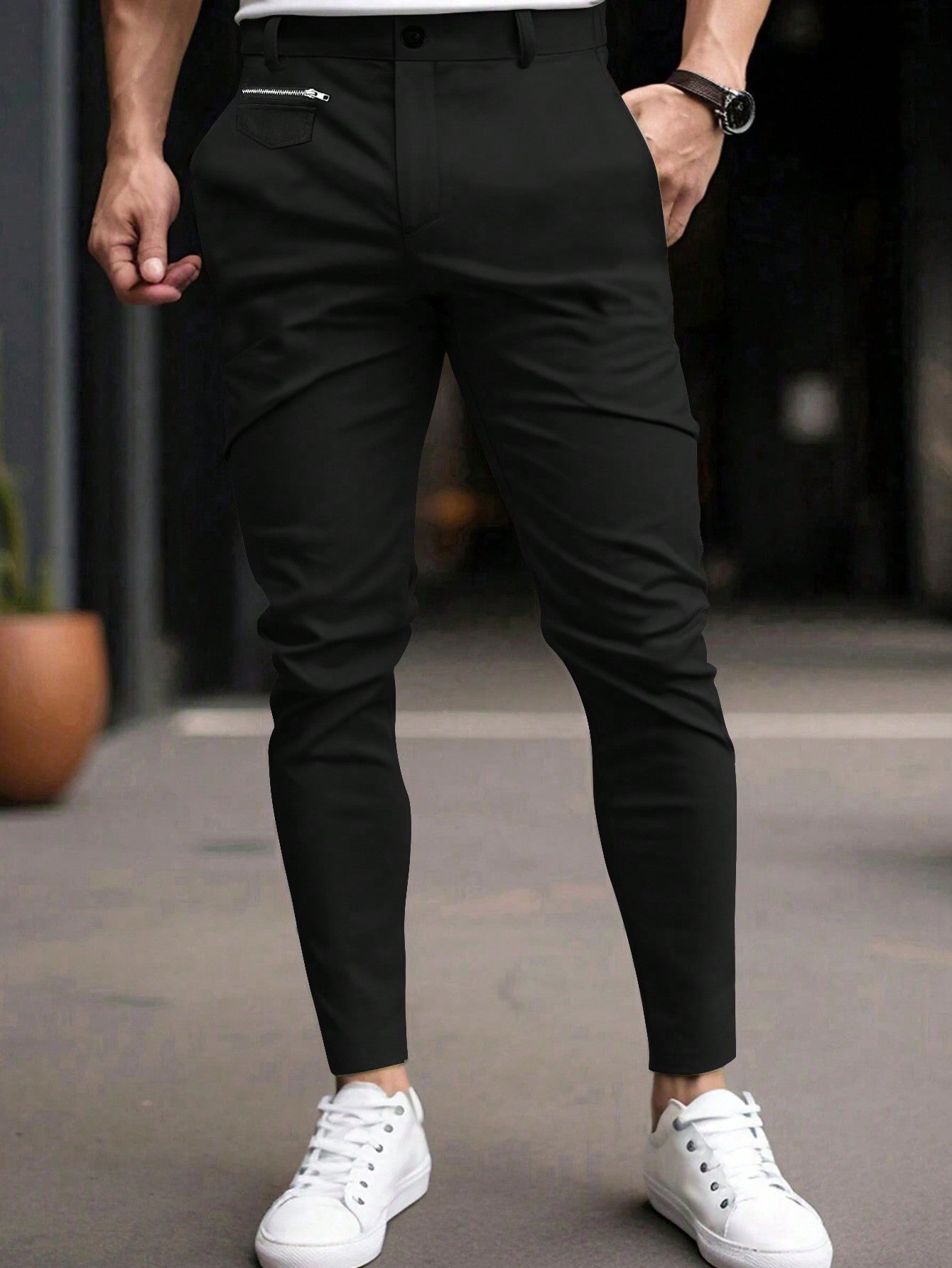 Men's Casual Solid Color Tapered Suit Pants