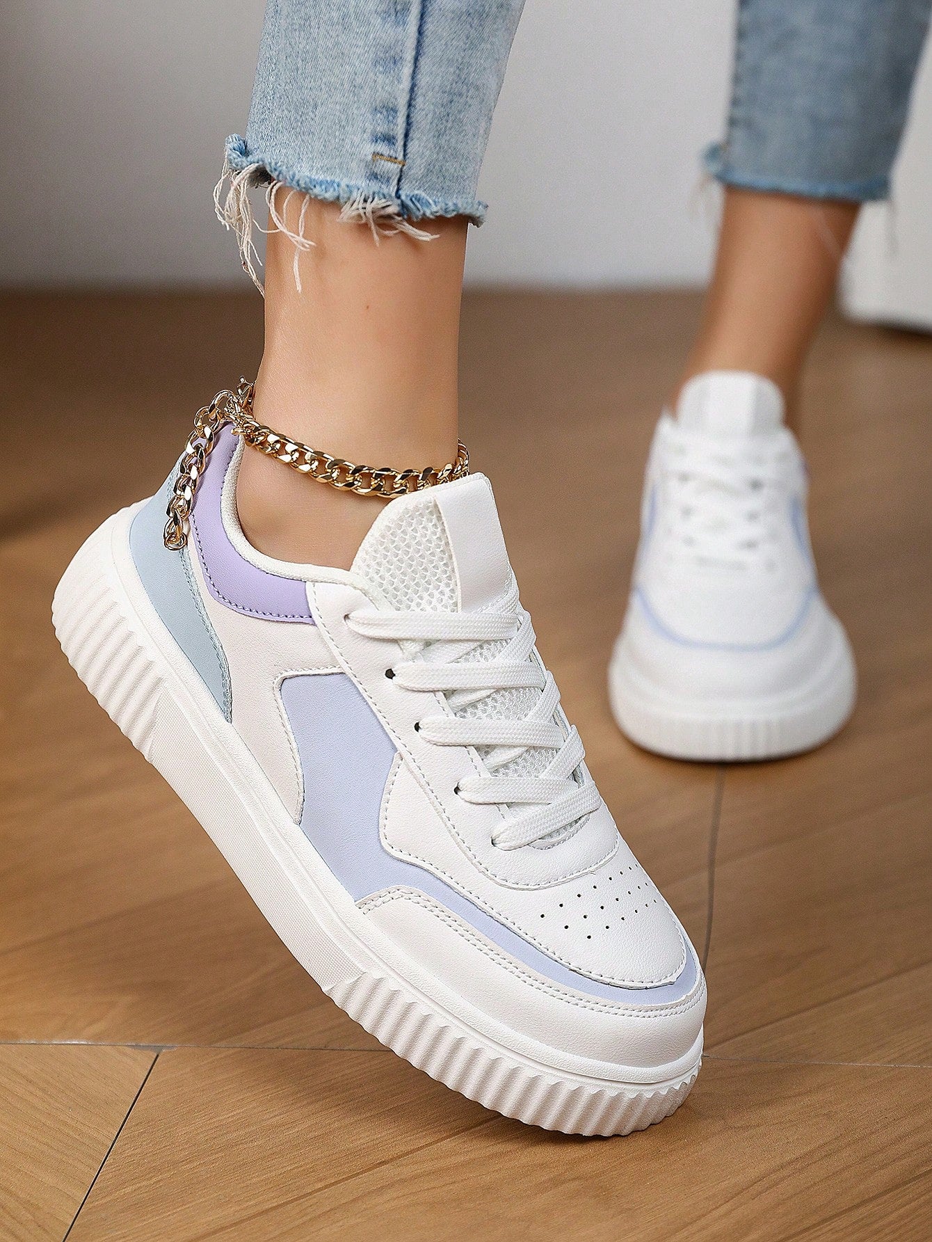 Teenage Girls' Sports Shoes Fashionable Breathable Comfortable Lace-Up Casual Sneakers, Summer