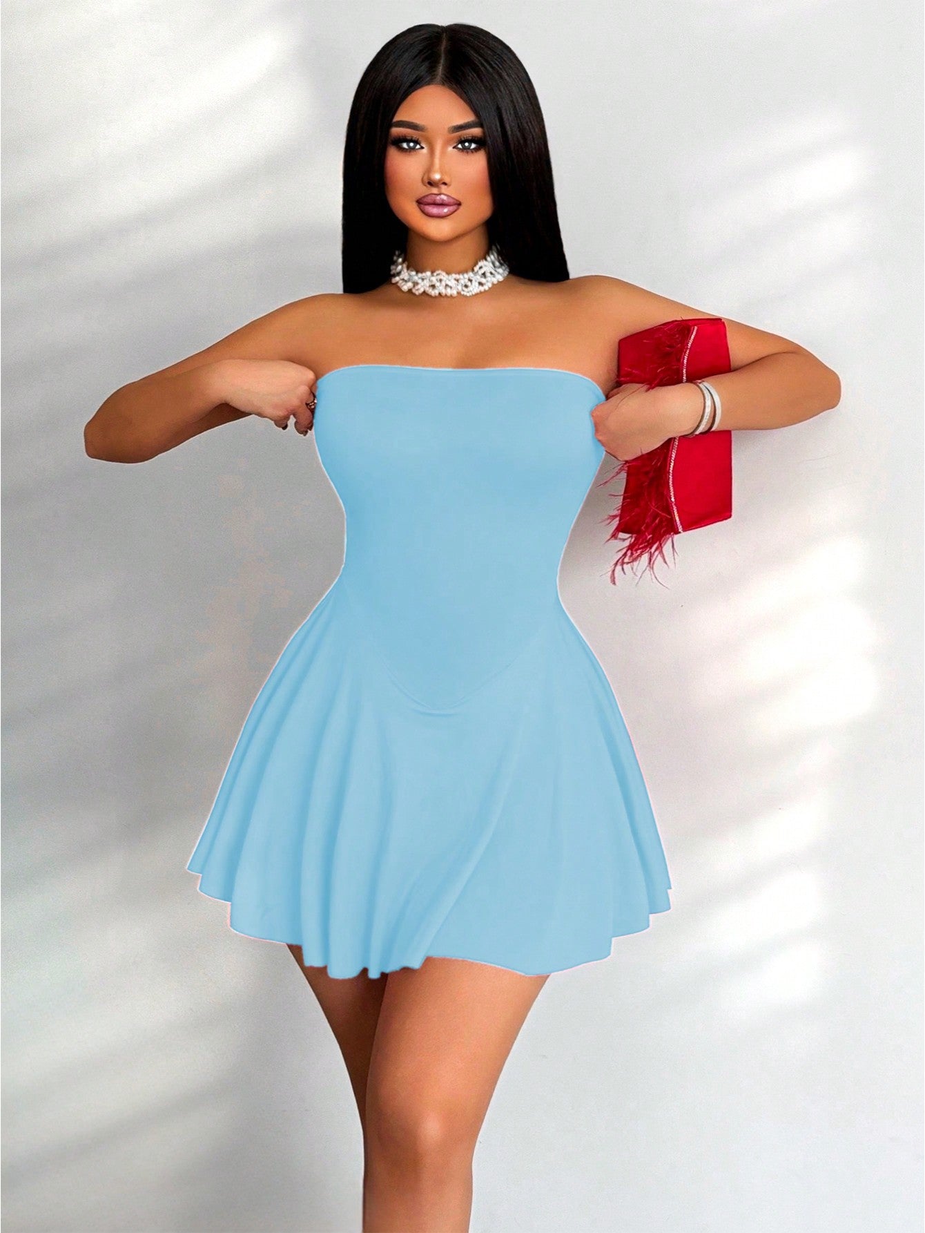 Women's Summer Solid Color Casual Strapless Mini Dress