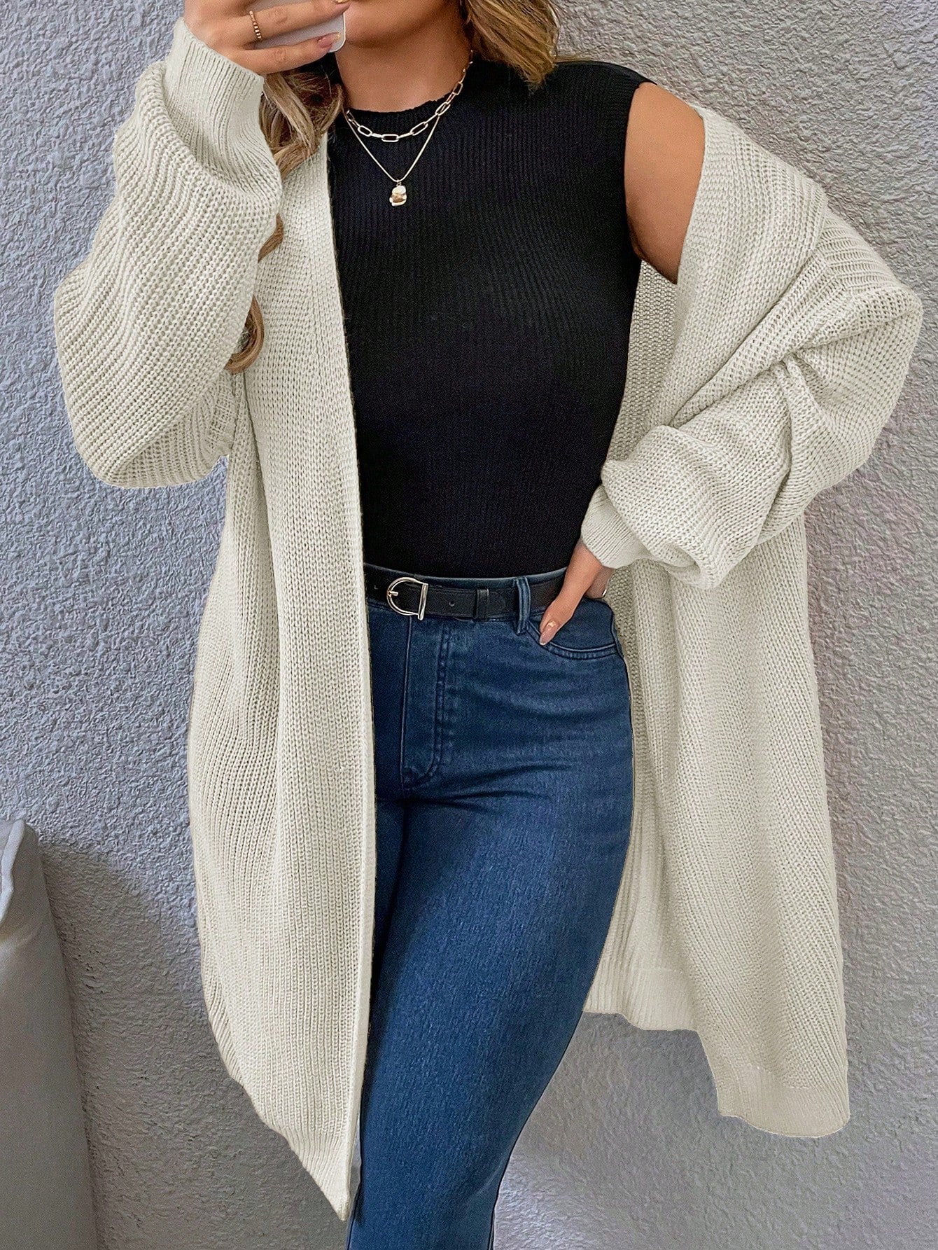 Frenchy Plus Drop Shoulder Open Front Cardigan