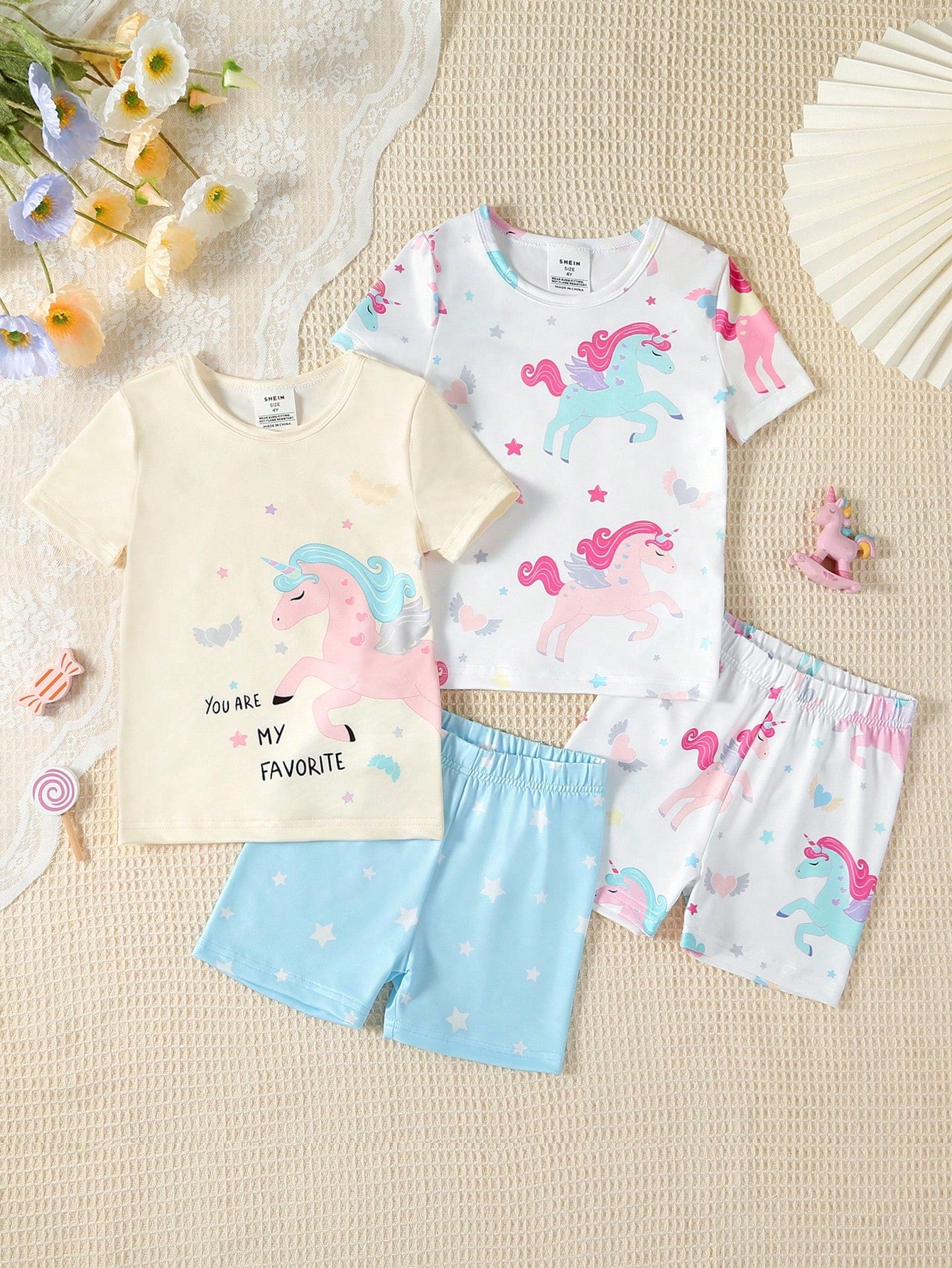 Young Girl Unicorn & Star Print Snug Fit Home Outfit Set