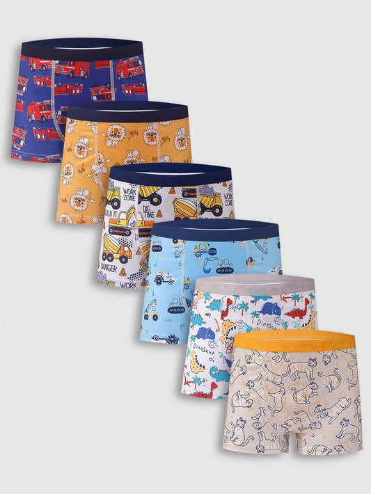 Young Boy Simple Printed Contrast Trim Boxer Briefs, Pack Of 6