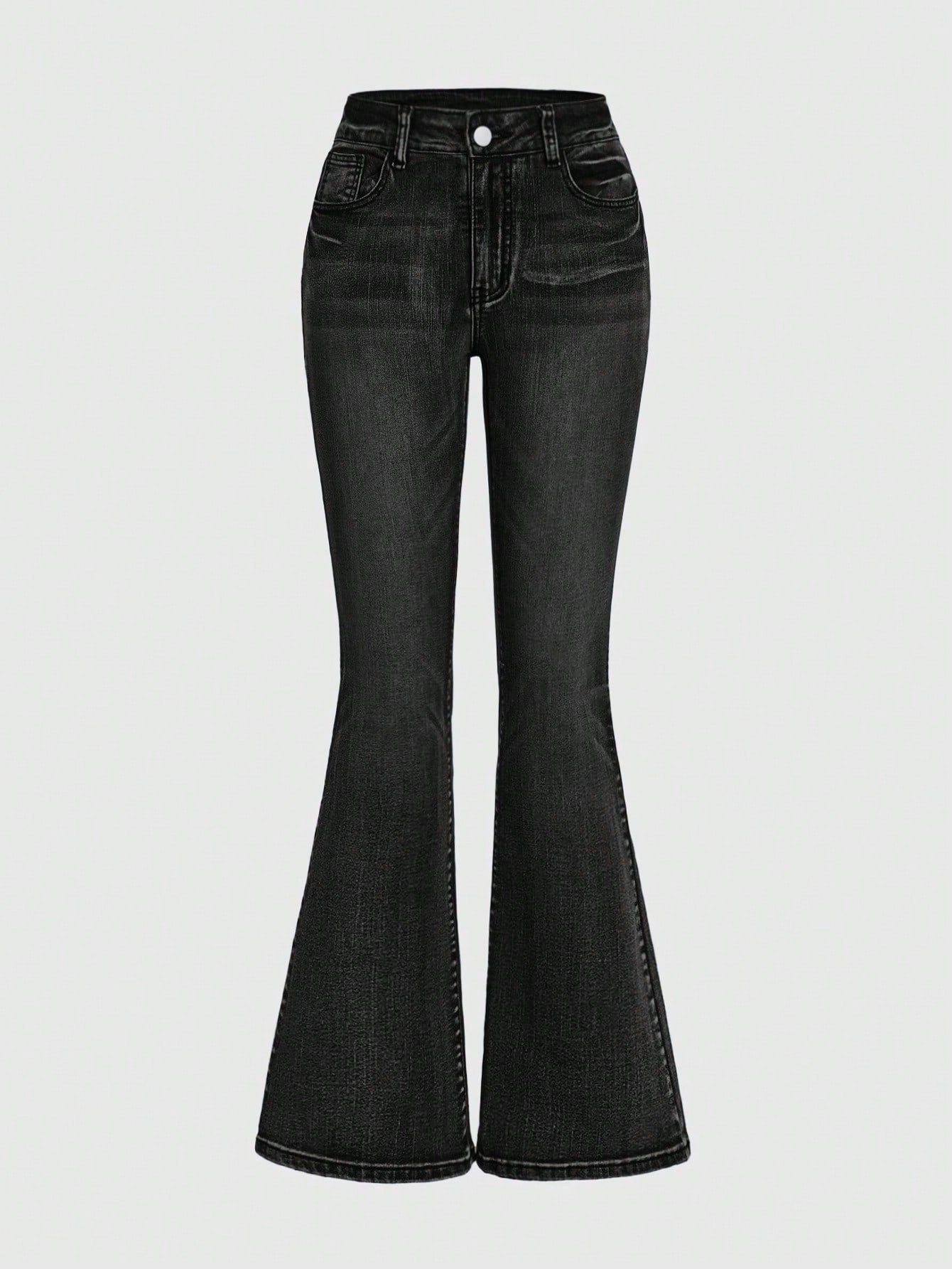 Punk Punk Style Vintage Print Embroidery Flared Jeans For Women, Suitable For Daily Wear