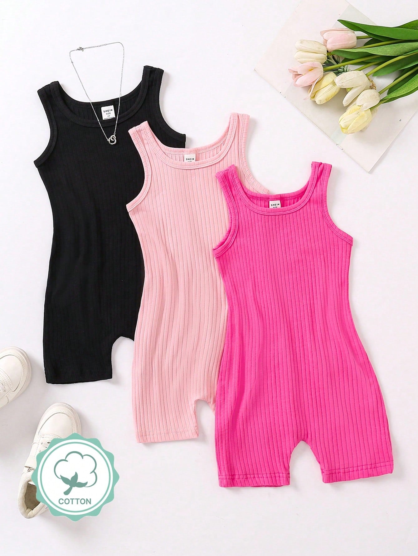 Young Girl Casual Basic Street Fashion Romper , Pack Of 3