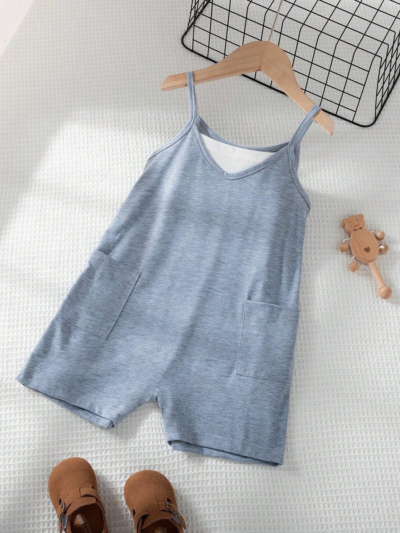 Young Girl Warm Vacation Style Sleeveless Jumpsuit With Double Pockets, Summer