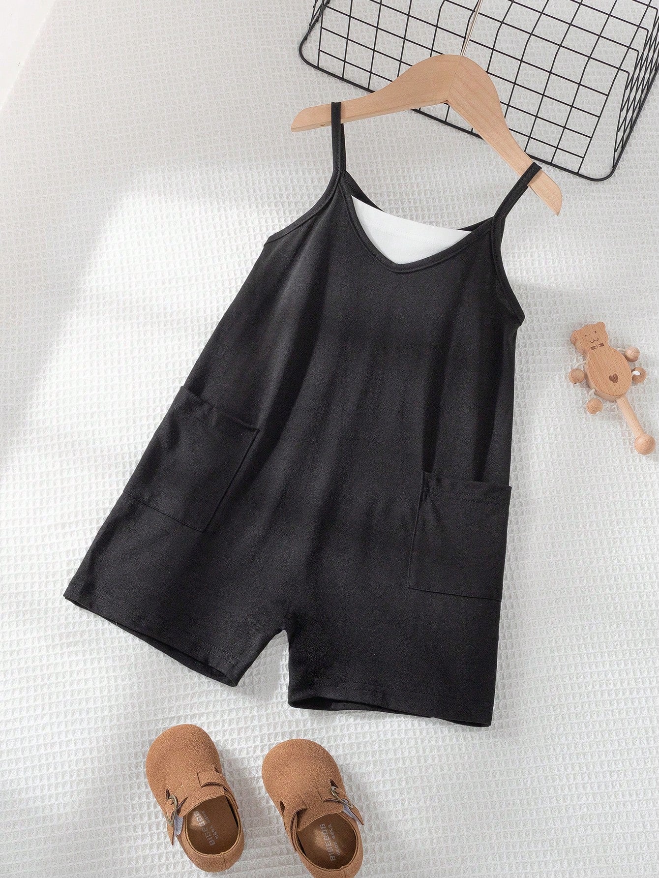 Young Girl Warm Vacation Style Sleeveless Jumpsuit With Double Pockets, Summer