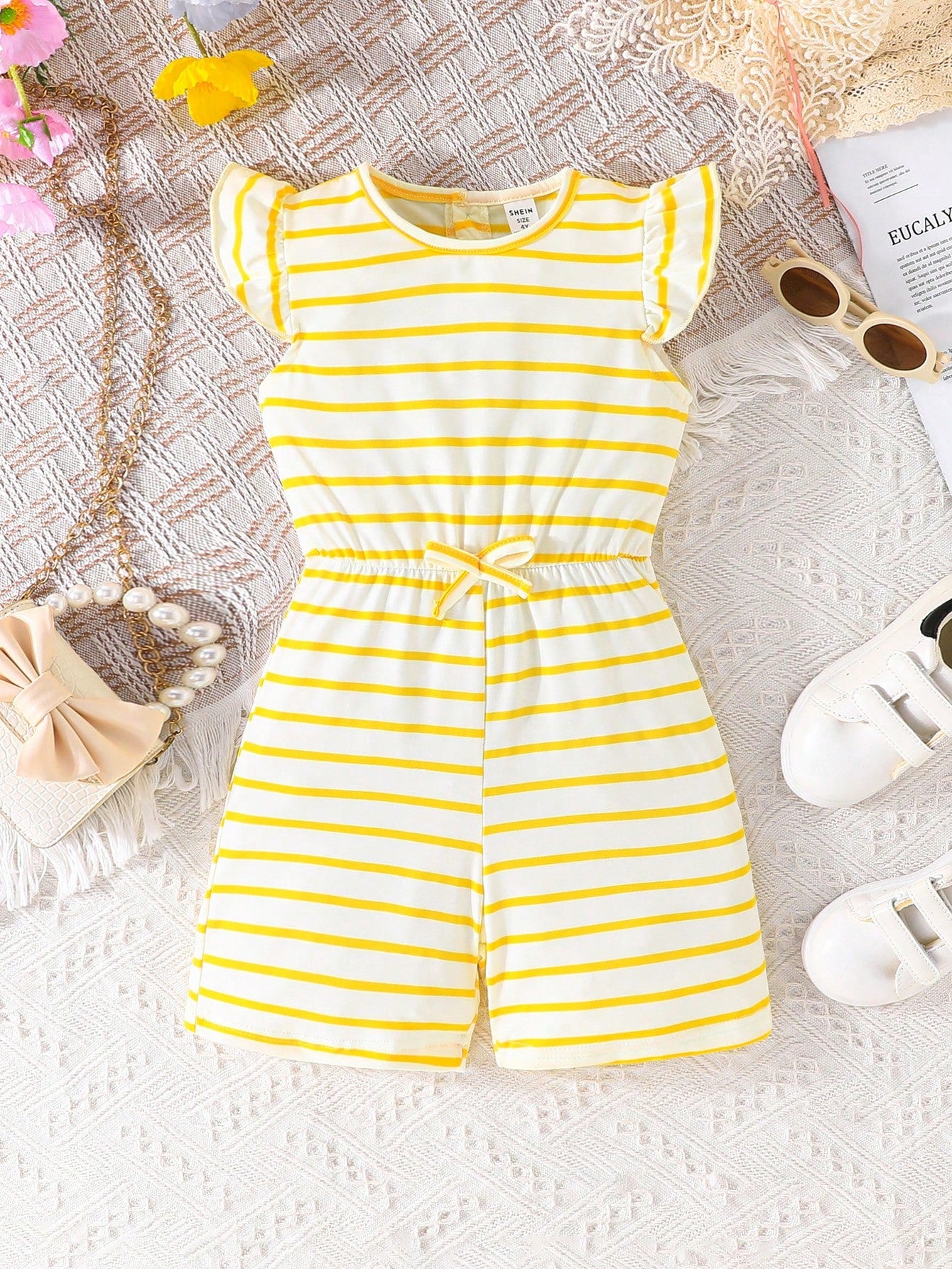 Young Girl Casual Striped Printed Jumpsuit, Summer