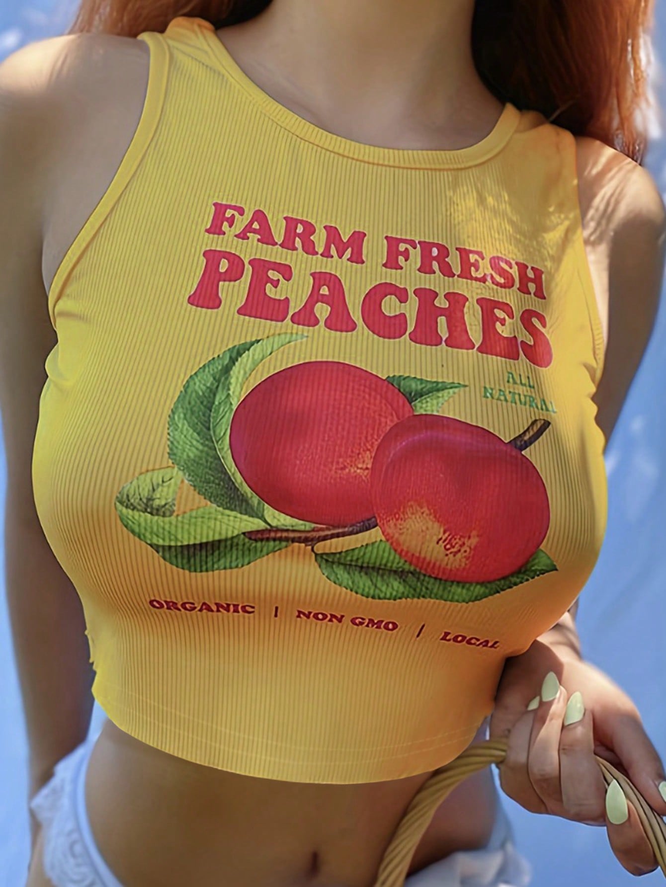 Plus Size Summer Short Crop Tank Top With Peach And Letter Print