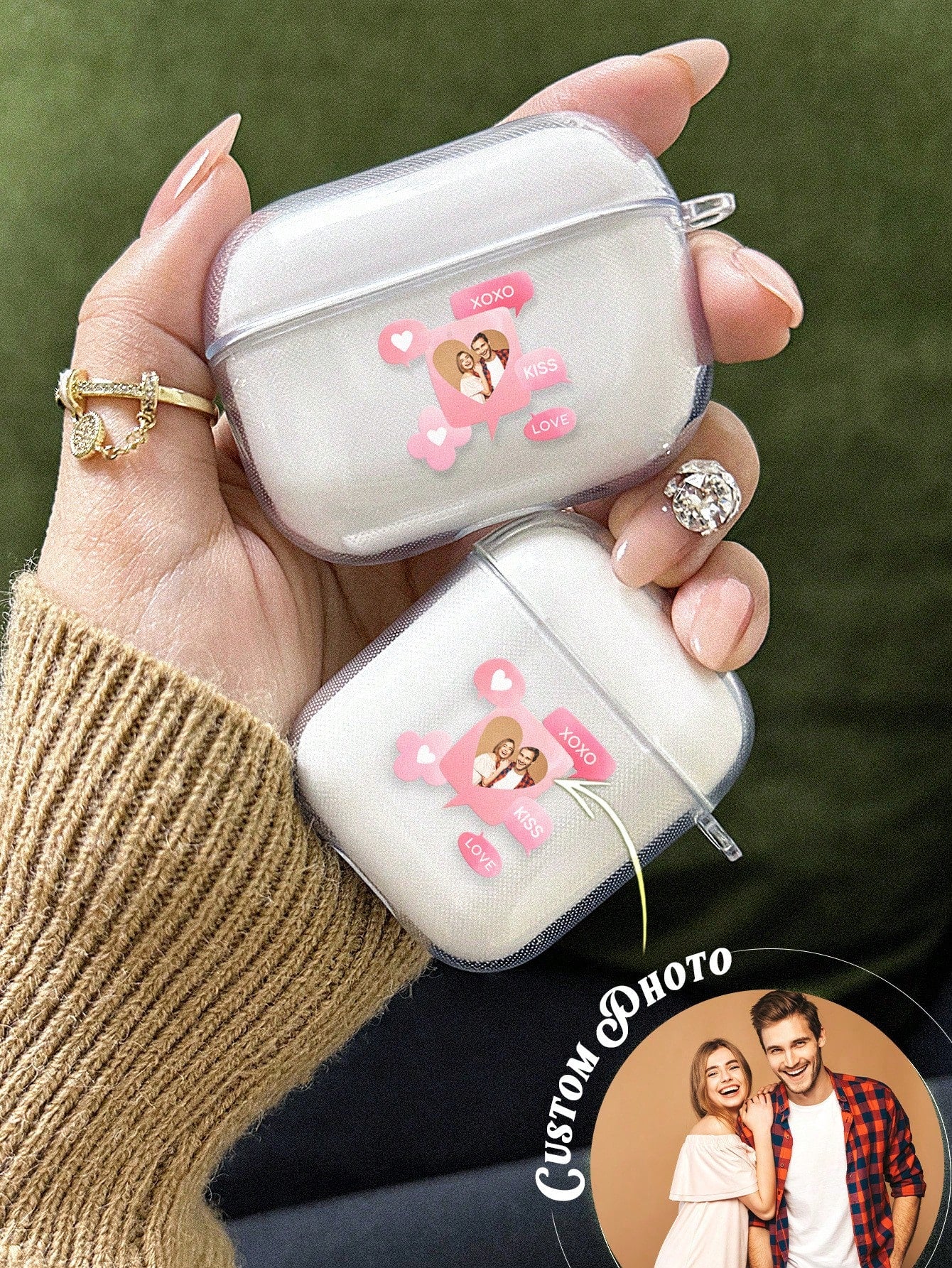 1pc Custom Photo AirPods Case, Personalized Photo AirPods Cover, Custom Engraved Photo Airpod Case, Personalized Text Airpods Case, Anniversary Gift, Birthday Gift, Mother's Day Gift, Father's Day Gift, Best Friend Gift, Gift For Mom/Dad, Gift For Girlfri