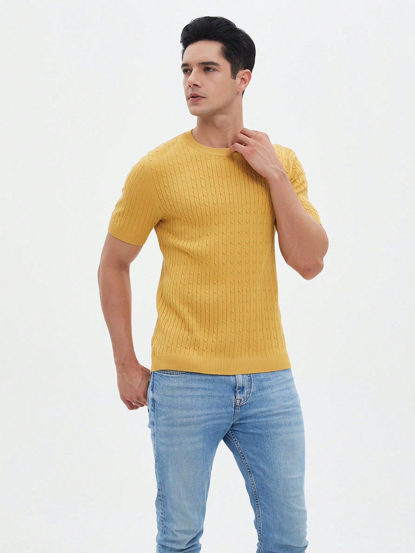 Men's Solid Color Knitted Short Sleeve Top