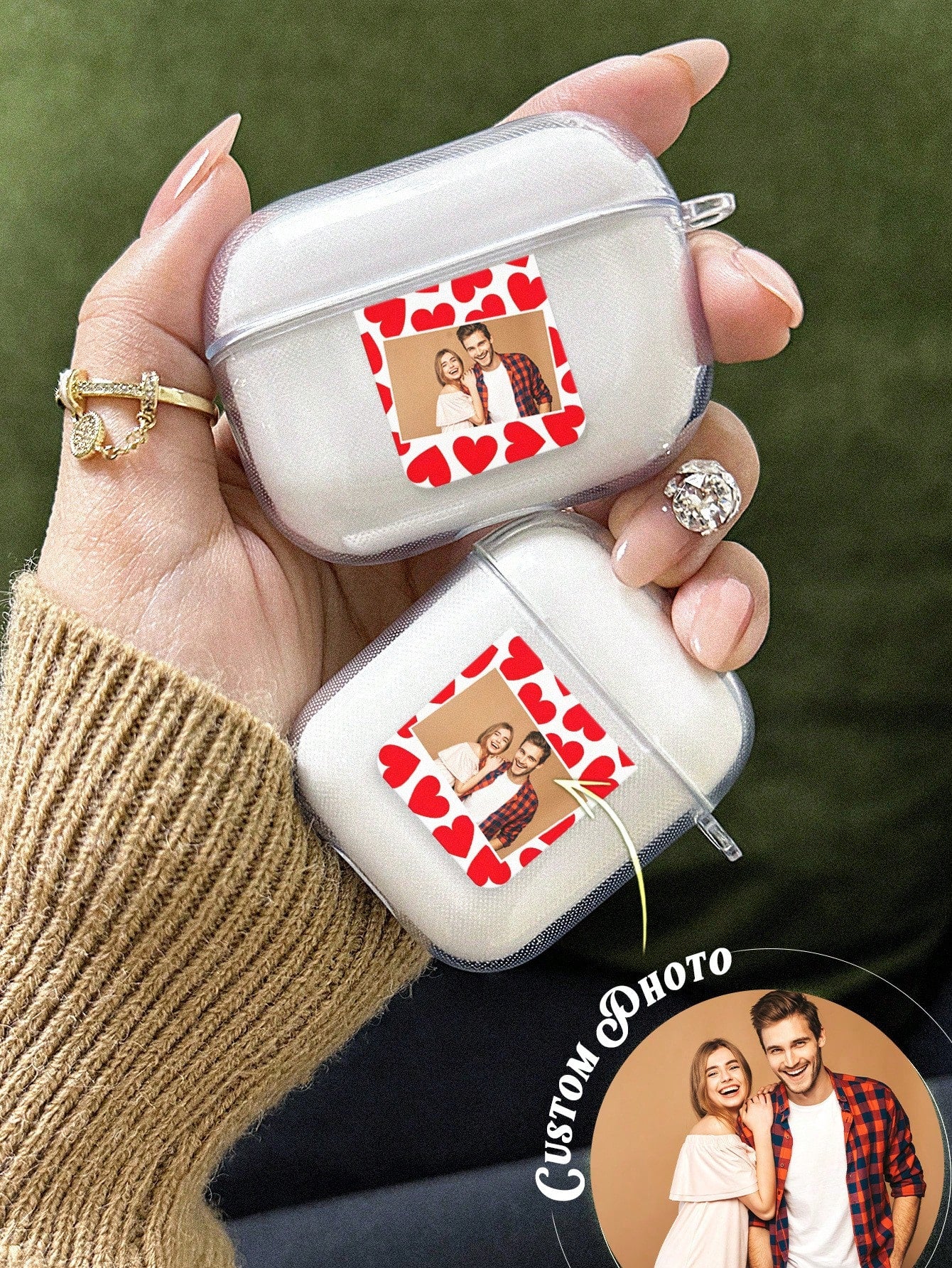 1pc Custom Photo AirPods Case, Personalized Photo AirPods Cover, Custom Engraved Photo Airpod Case, Personalized Text Airpods Case, Anniversary Gift, Birthday Gift, Mother's Day Gift, Father's Day Gift, Best Friend Gift, Gift For Mom/Dad, Gift For Girlfri