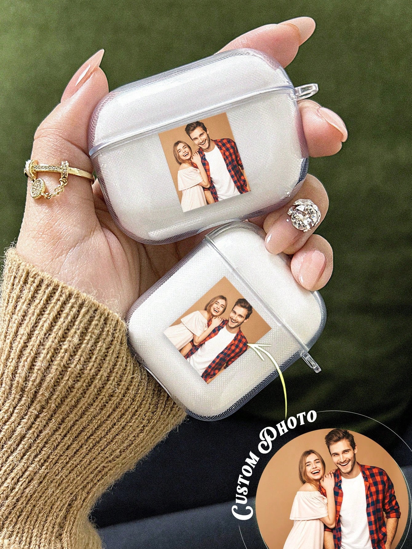 1pc Custom Photo AirPods Case, Personalized Photo AirPods Cover, Custom Engraved Photo Airpod Case, Personalized Text Airpods Case, Anniversary Gift, Birthday Gift, Mother's Day Gift, Father's Day Gift, Best Friend Gift, Gift For Mom/Dad, Gift For Girlfri