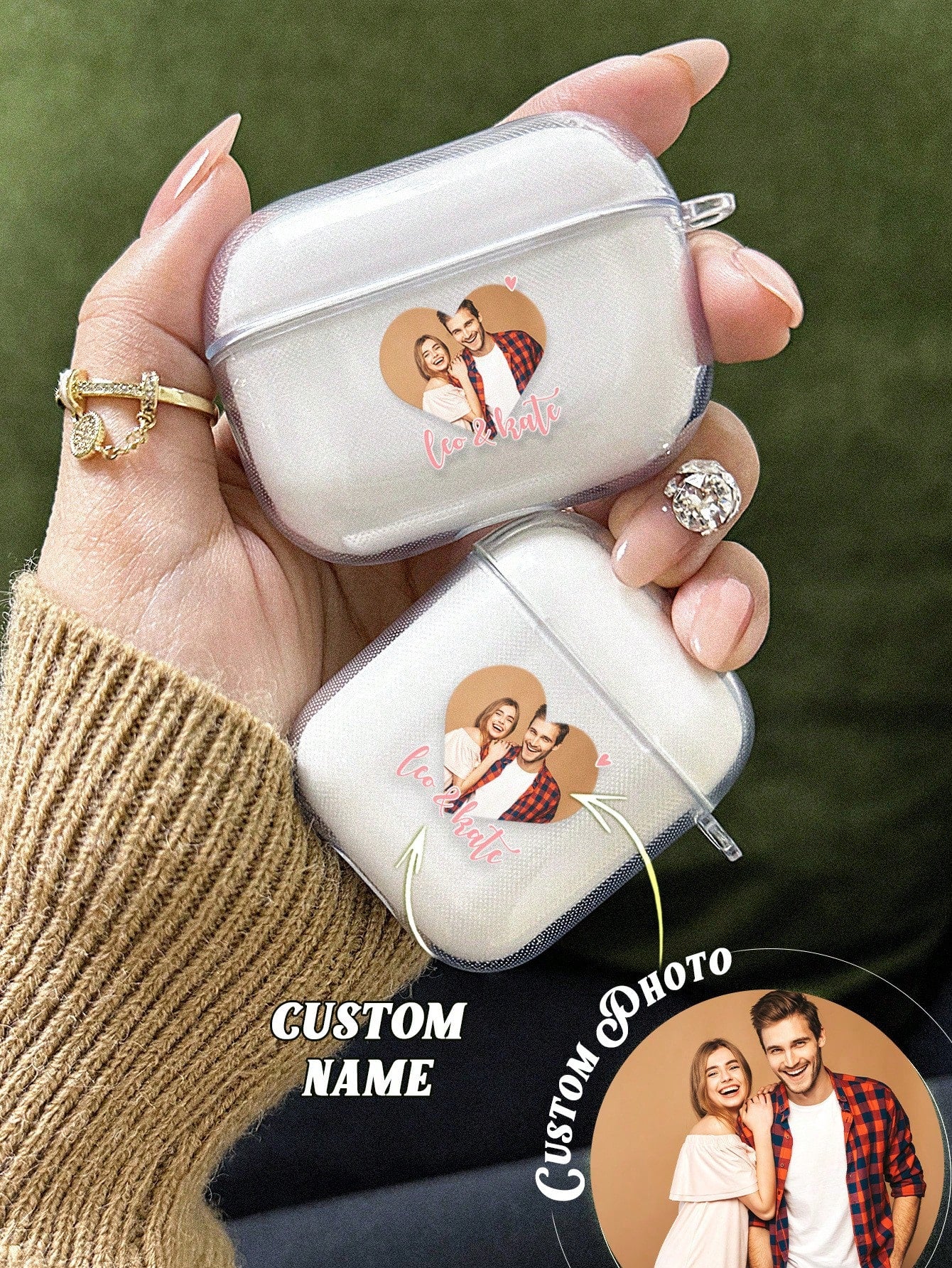 1pc Custom Photo AirPods Case, Personalized Photo AirPods Cover, Custom Engraved Photo Airpod Case, Personalized Text Airpods Case, Anniversary Gift, Birthday Gift, Mother's Day Gift, Father's Day Gift, Best Friend Gift, Gift For Mom/Dad, Gift For Girlfri