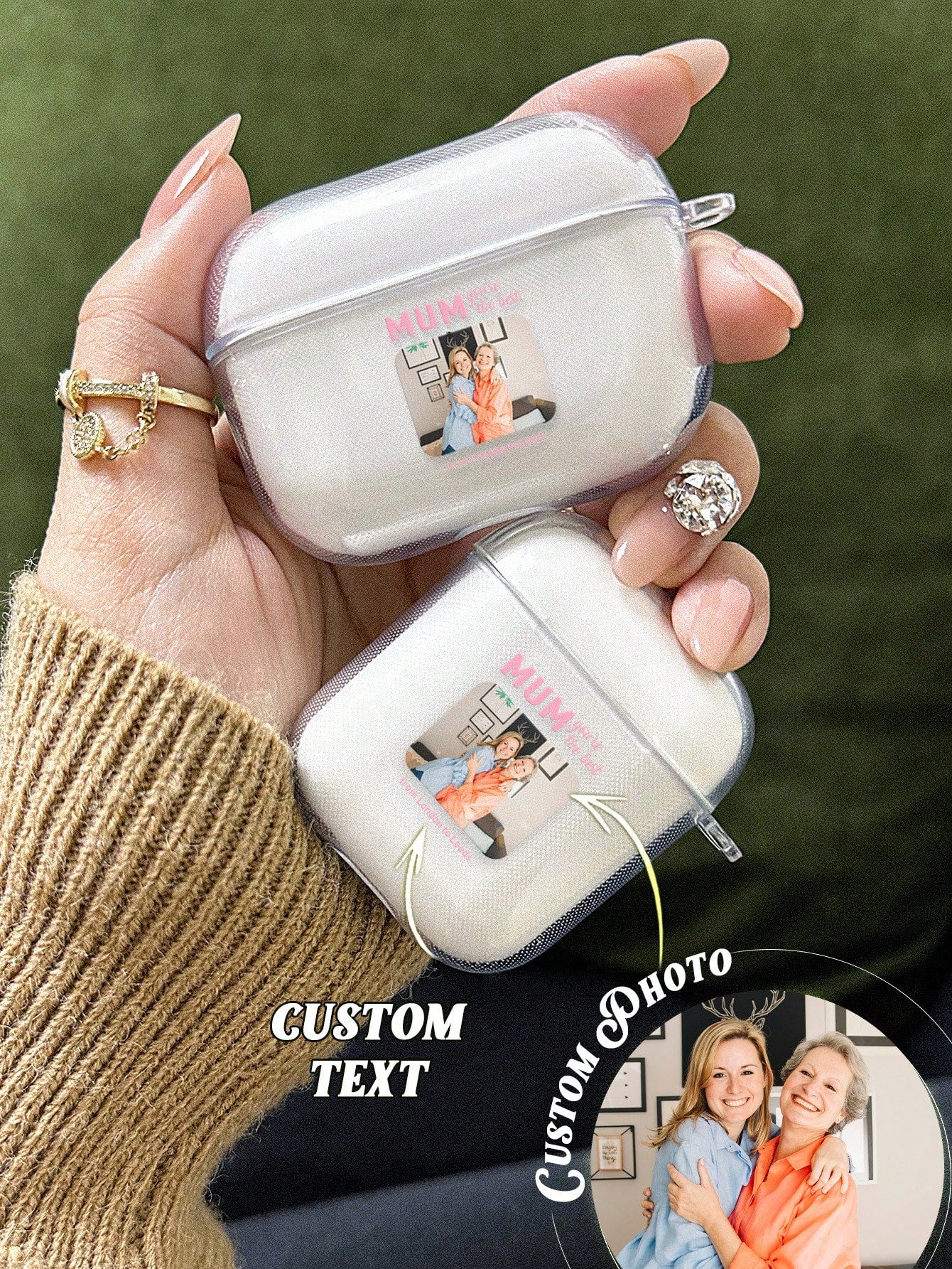 1pc Custom Photo AirPods Case, Personalized Photo AirPods Cover, Custom Engraved Photo Airpod Case, Personalized Text Airpods Case, Anniversary Gift, Birthday Gift, Mother's Day Gift, Father's Day Gift, Best Friend Gift, Gift For Mom/Dad, Gift For Girlfri