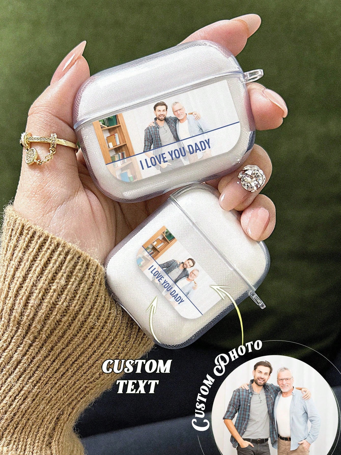 1pc Custom Photo AirPods Case, Personalized Photo AirPods Cover, Custom Engraved Photo Airpod Case, Personalized Text Airpods Case, Anniversary Gift, Birthday Gift, Mother's Day Gift, Father's Day Gift, Best Friend Gift, Gift For Mom/Dad, Gift For Girlfri