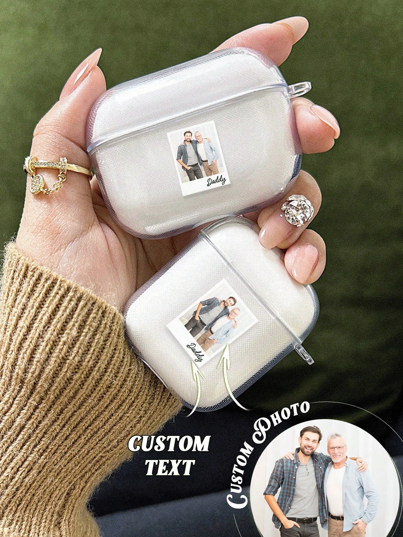 1pc Custom Photo AirPods Case, Personalized Photo AirPods Cover, Custom Engraved Photo Airpod Case, Personalized Text Airpods Case, Anniversary Gift, Birthday Gift, Mother's Day Gift, Father's Day Gift, Best Friend Gift, Gift For Mom/Dad, Gift For Girlfri