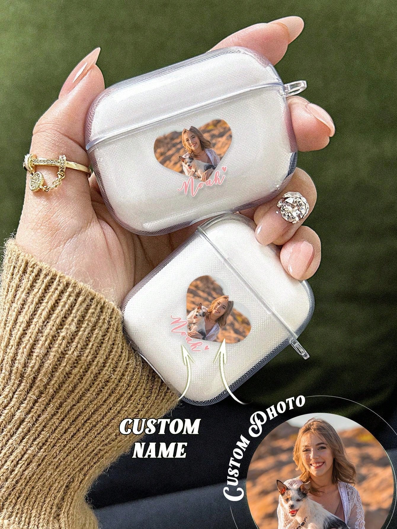 1pc Custom Photo AirPods Case, Personalized Photo AirPods Cover, Custom Engraved Photo Airpod Case, Personalized Text Airpods Case, Anniversary Gift, Birthday Gift, Mother's Day Gift, Father's Day Gift, Best Friend Gift, Gift For Mom/Dad, Gift For Girlfri