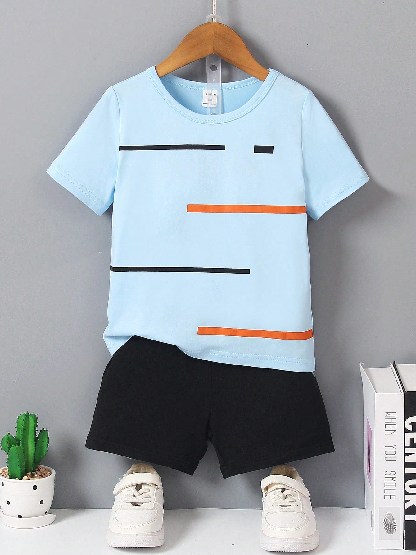 Young Boy Striped Round Neck Short Sleeve T-Shirt And Shorts Set