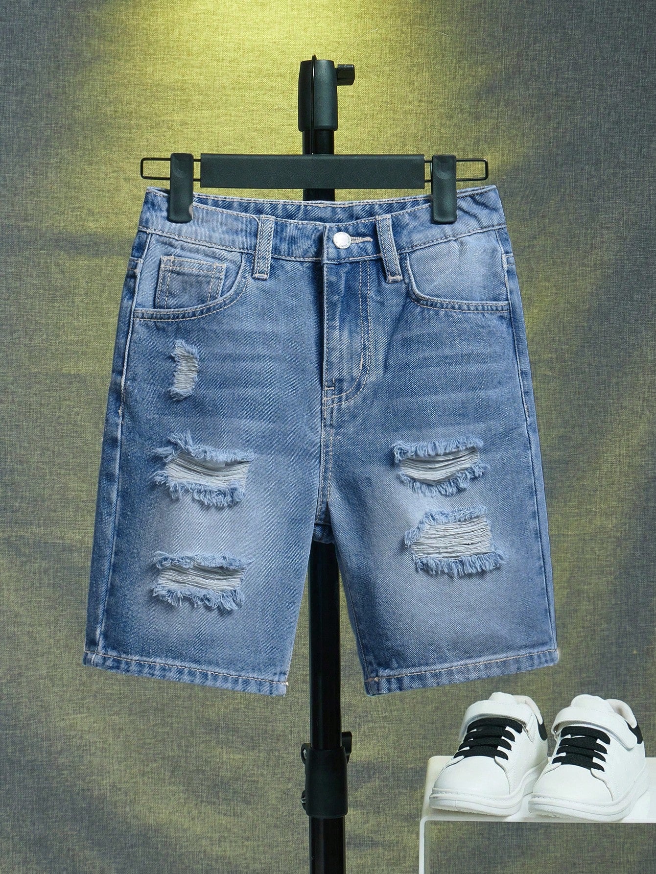 Tween Boys' Distressed Denim Shorts With Washed Details