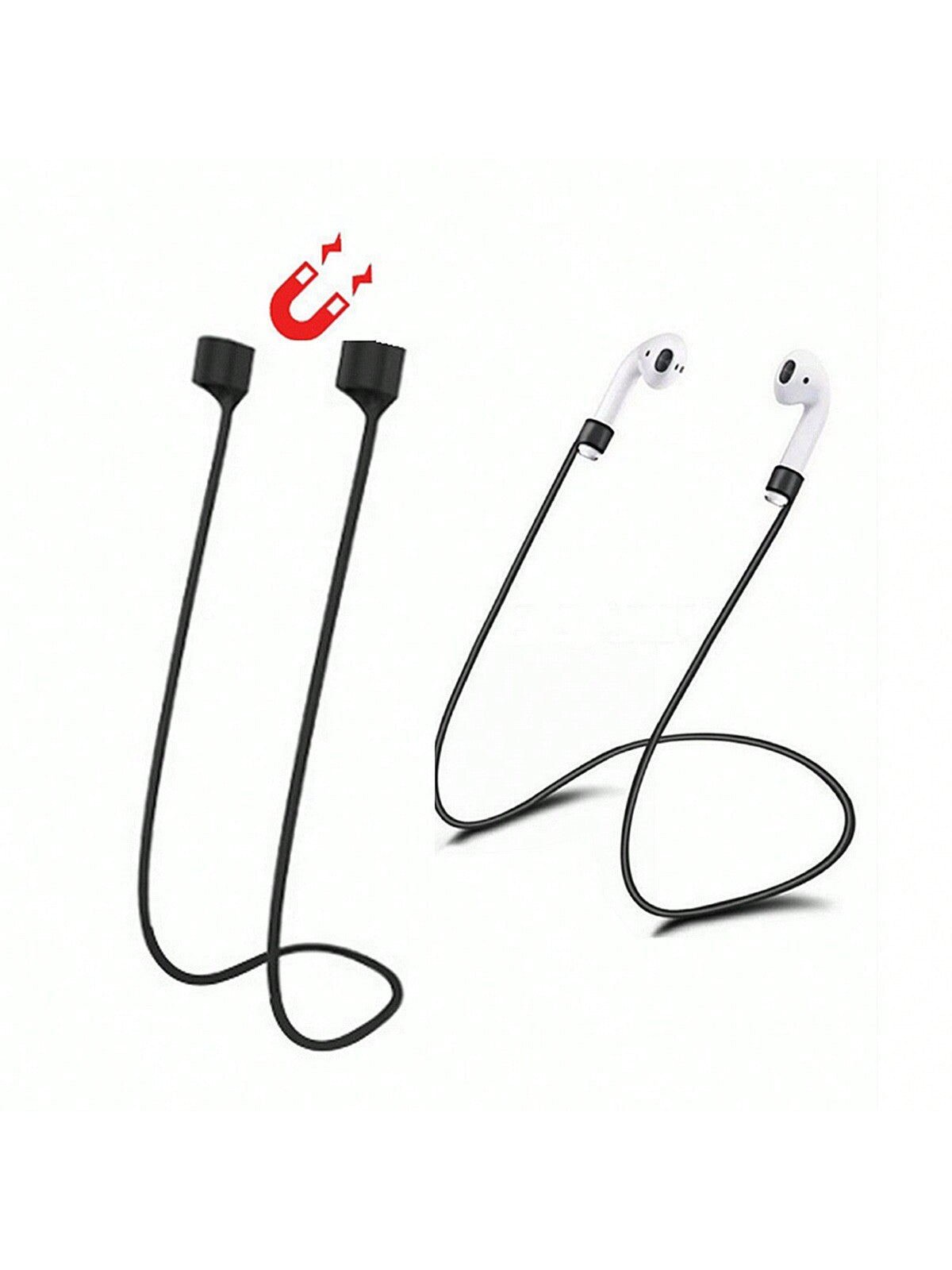 2packs Soft Silicone Anti Lost Magnetic Rope Earphones Compatible With Apple Airpods 2 1 3 Air Pods Pro Wireless Headphone Earbuds Strap WHITE