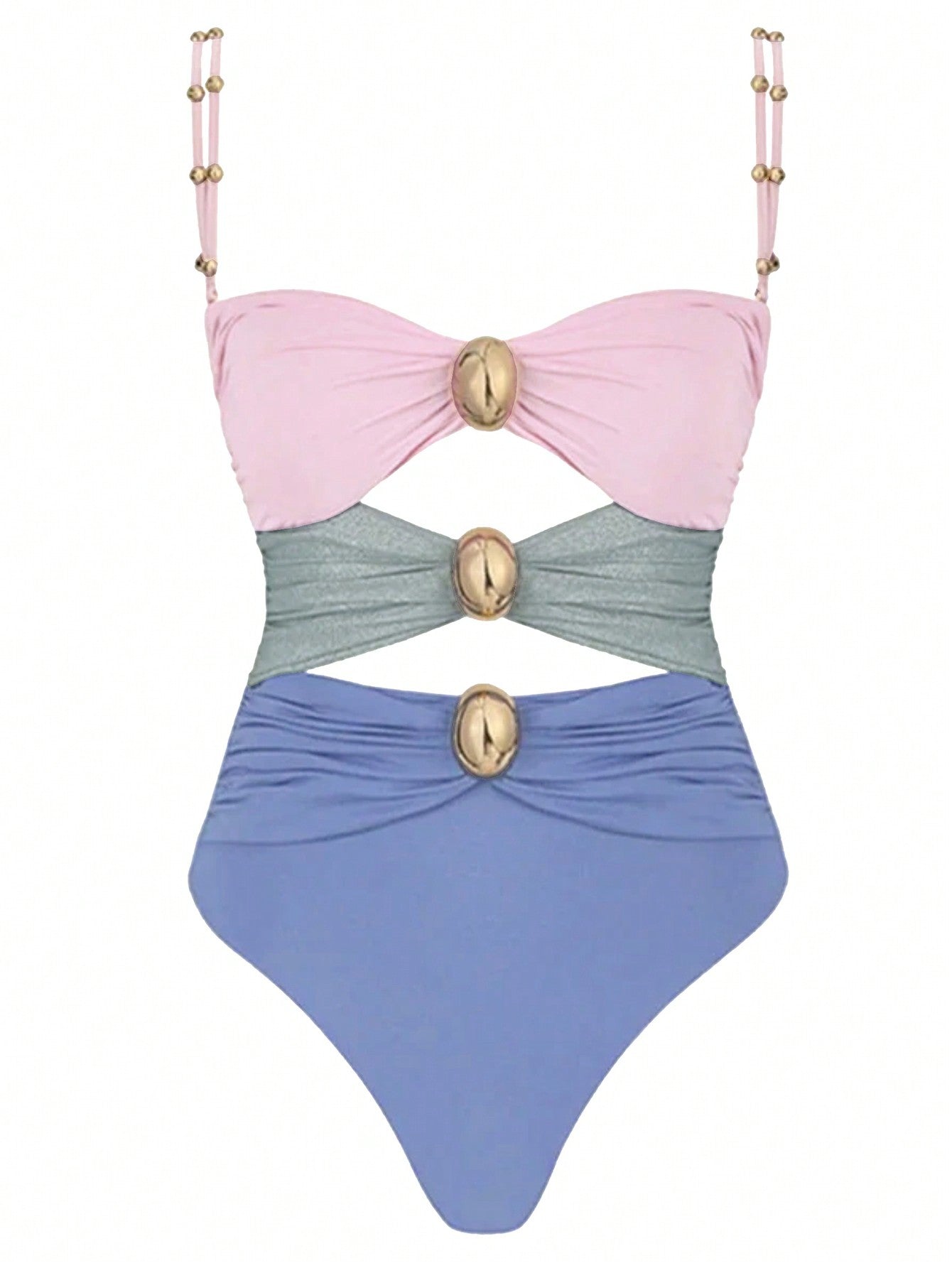 Colorblock Cut-Out Women Sexy Spaghetti Strap One-Piece Swimsuit