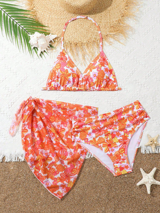 Teen Girl Bikini Set, Random Print Summer Beach