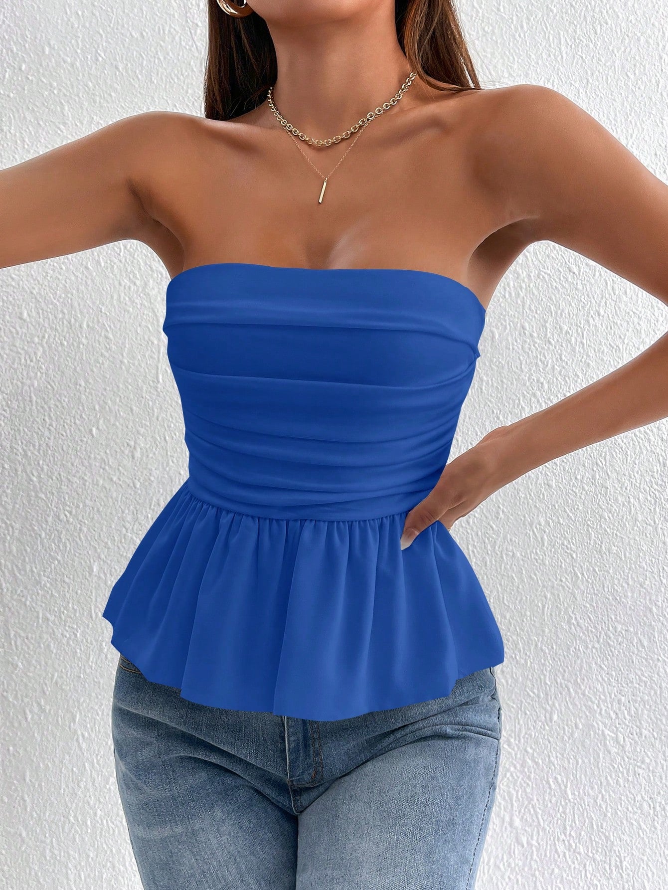 Ruched Backless Peplum Tube Women Crop Top Strapless Top