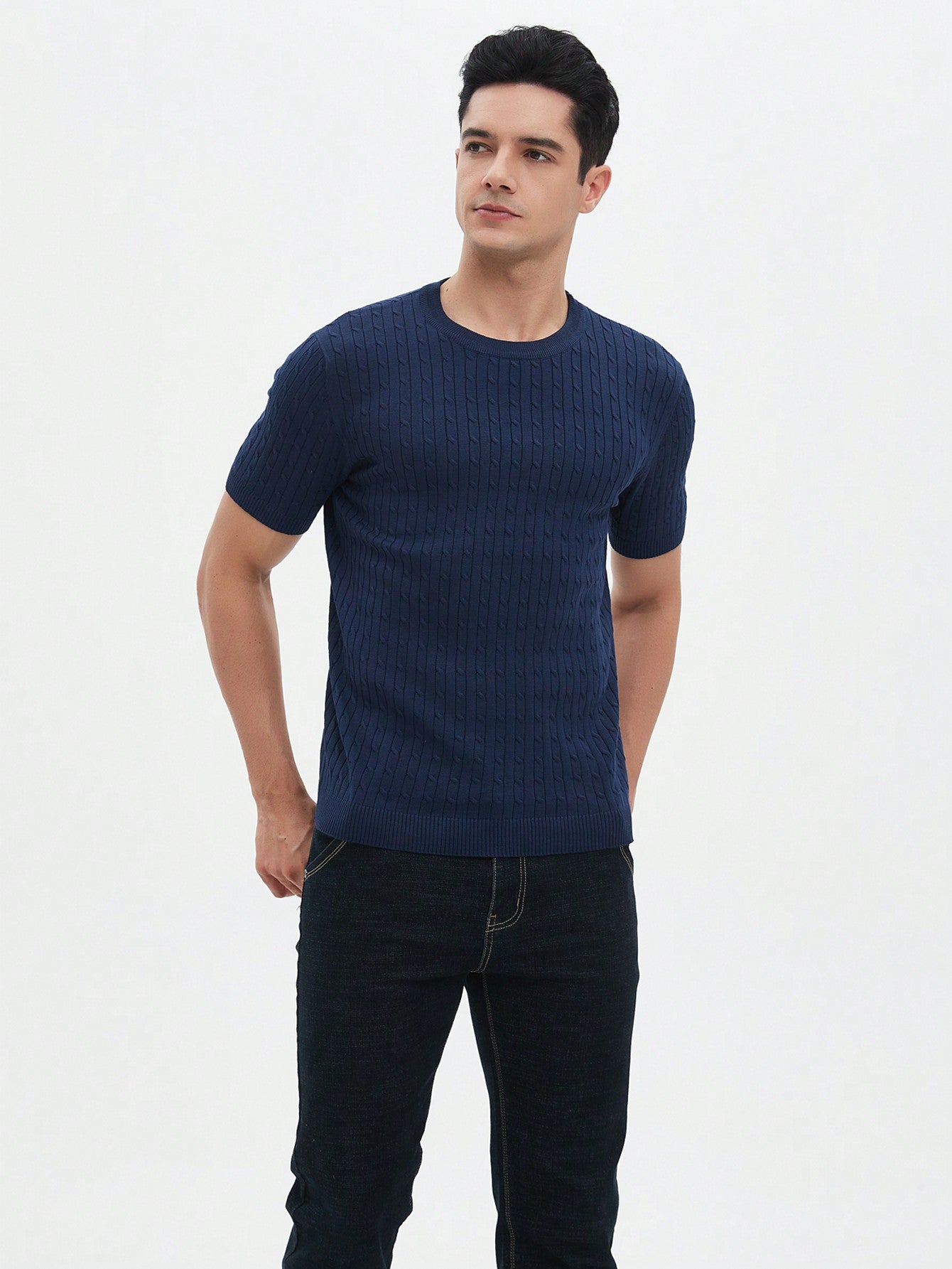 Men's Solid Color Knitted Short Sleeve Top