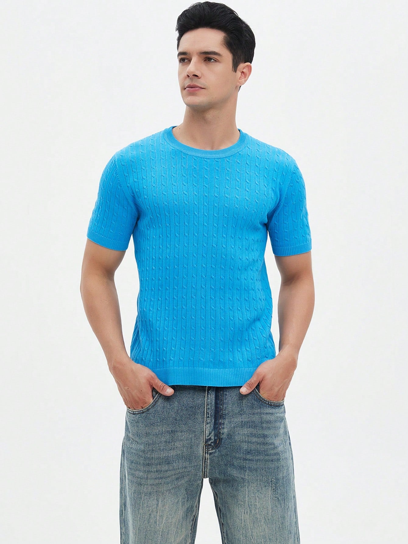 Men's Solid Color Short Sleeve Knitted Top