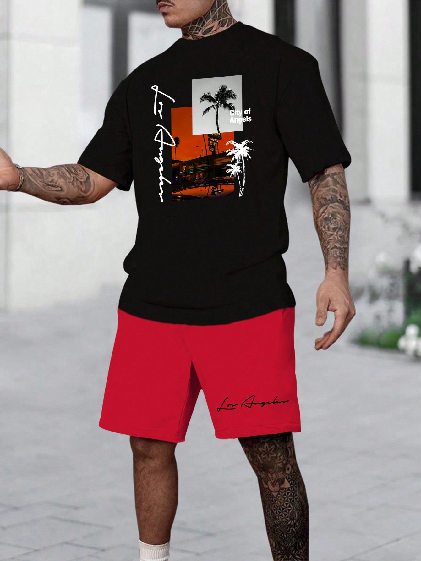 Men's Coconut Tree Print Short Sleeve T-Shirt Set