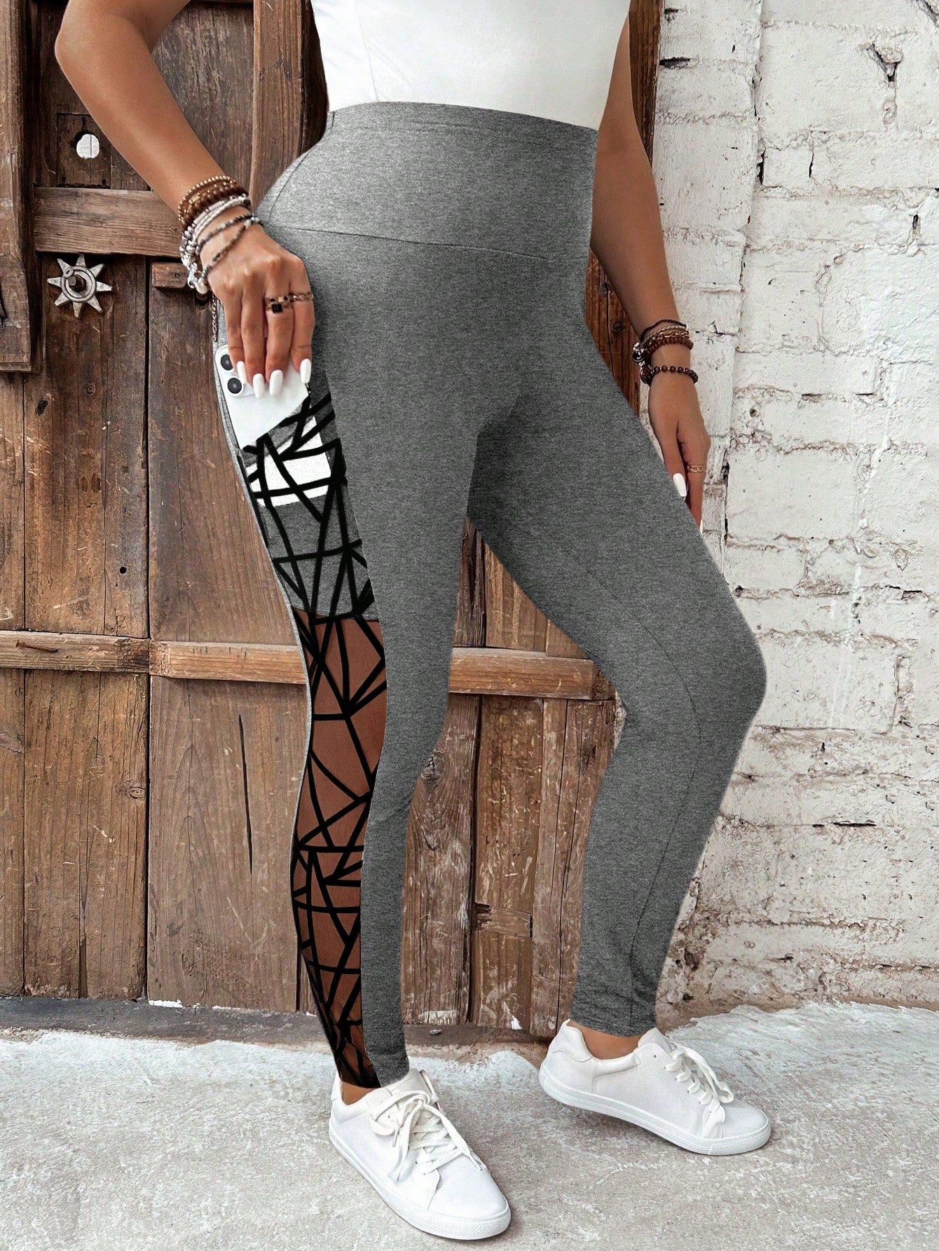 Plus Size Sports Cycling Mesh Patchwork Leggings