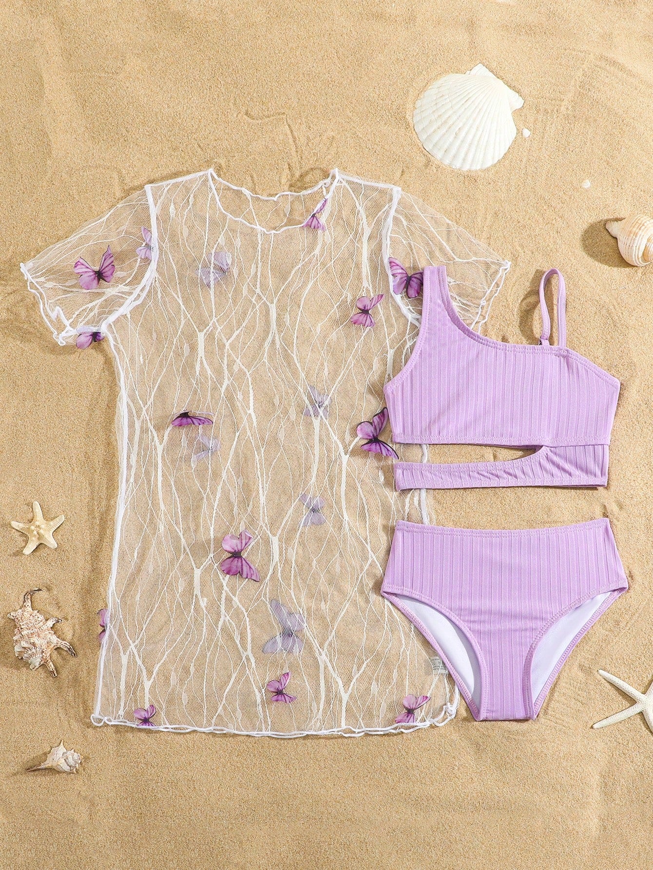 Young Girl Swimwear Set, Printed Pattern Randomly