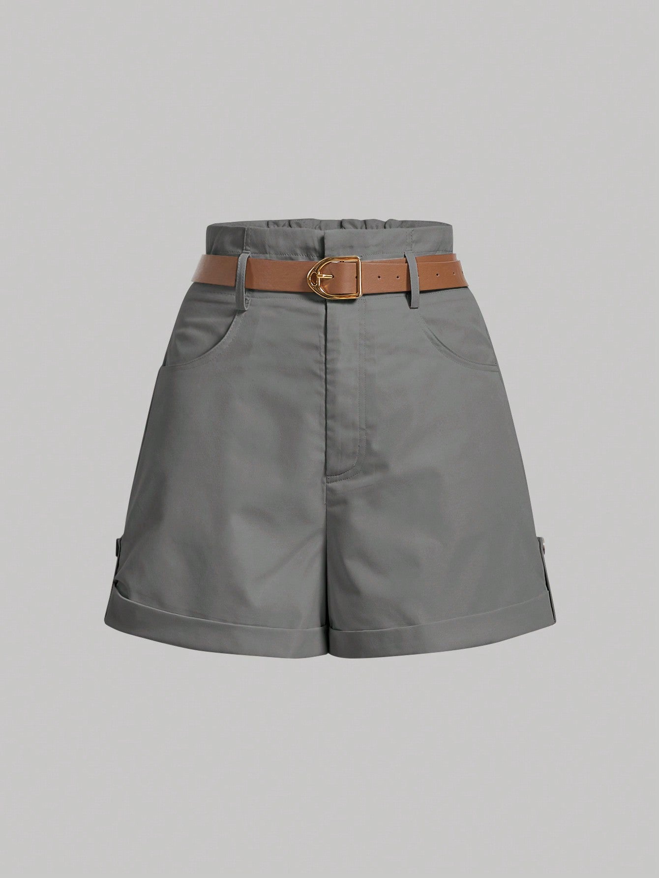 Slant Pocket Belted Straight Shorts With Free Belt