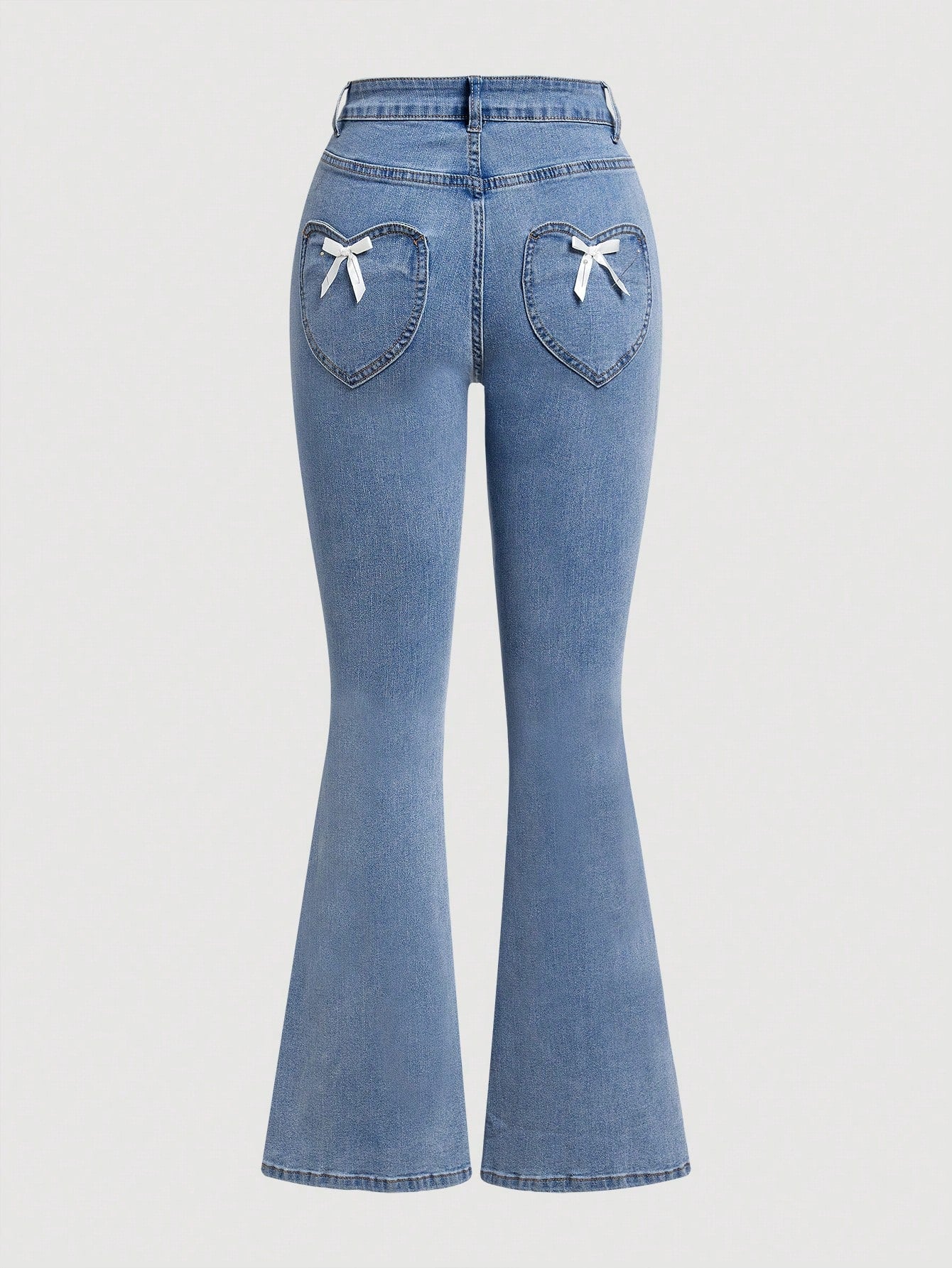 Women's Solid Color Simple Bows Decoration Flared Jeans For Daily Wear