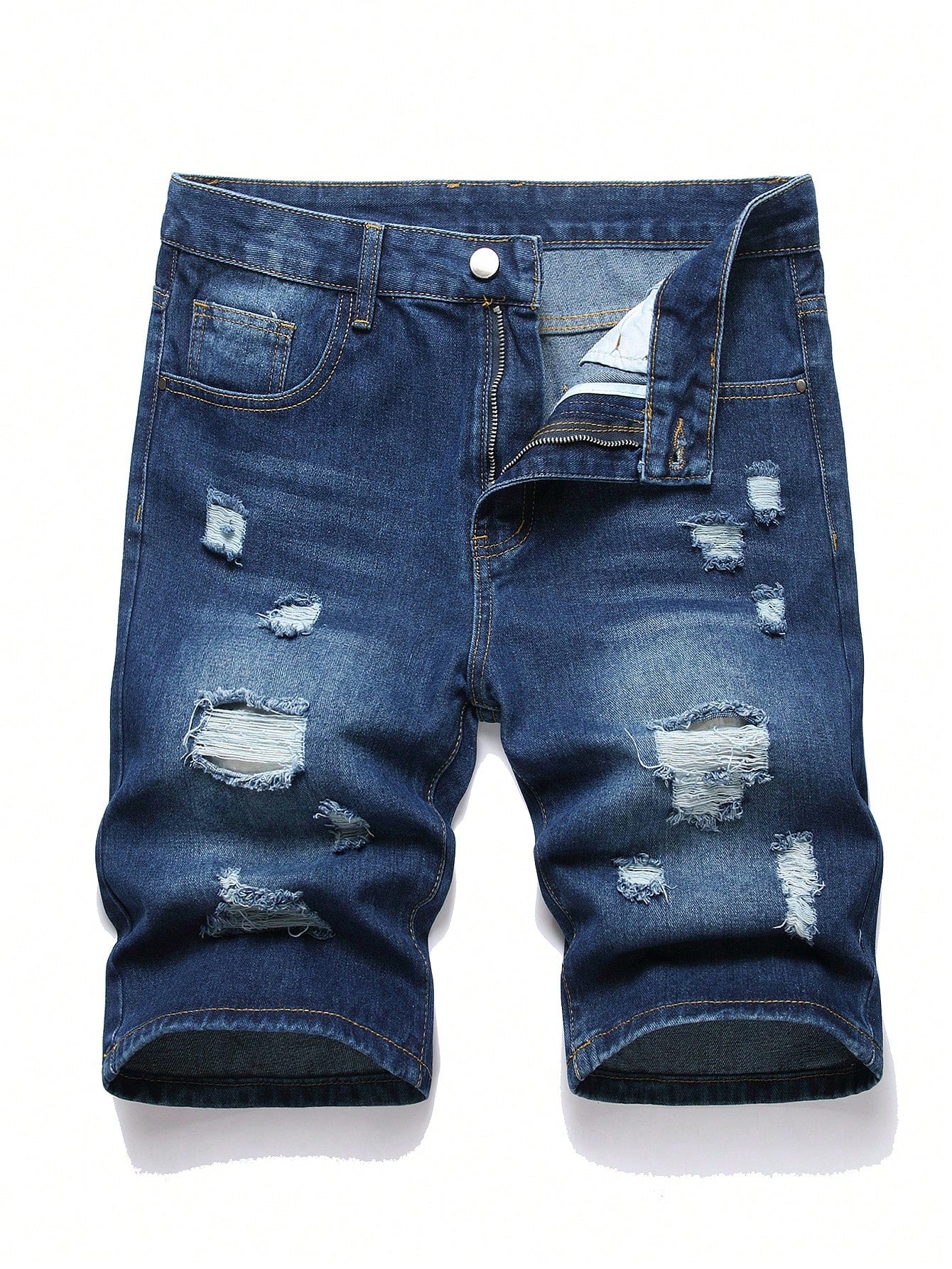 Men Cotton Ripped Frayed Denim Shorts