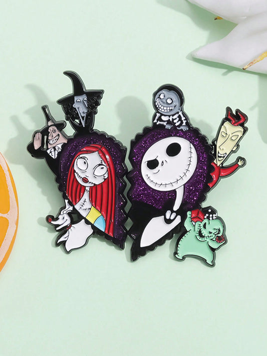 2pcs The Nightmare Before Enamel Pins Classic Cartoon Movie Lapel Pins Badges On Backpack  Jewelry Gifts Accessories