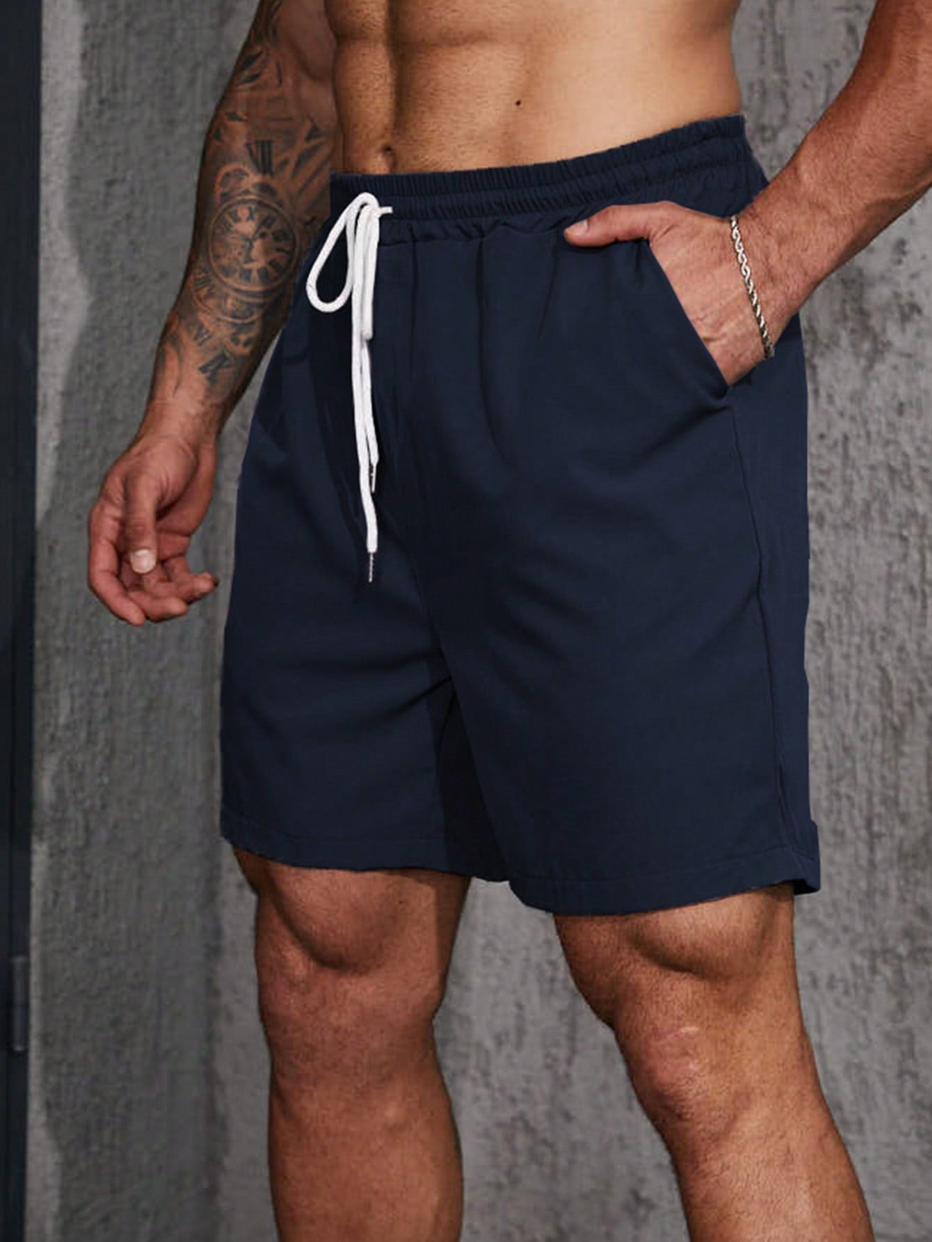 Men Plus Slant Pocket Drawstring Waist Shorts