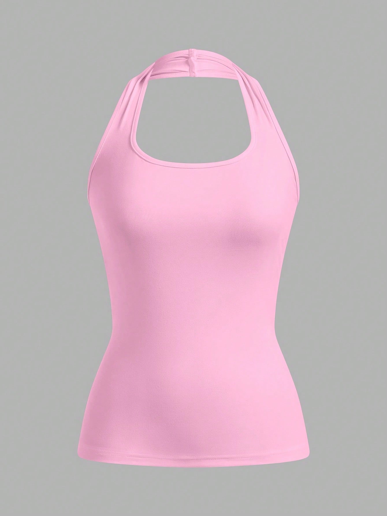 Women's Pink Tight-Fitting Halter Neck Tank Top, Suitable For Summer