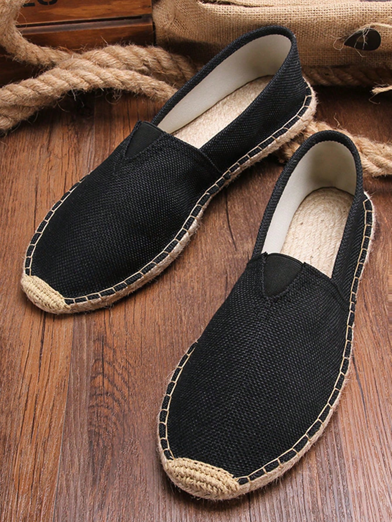 Linen Slip-On Espadrille Flats, Women's White Fisherman Loafers, Casual Solid Color Flat Shoes For Vacation