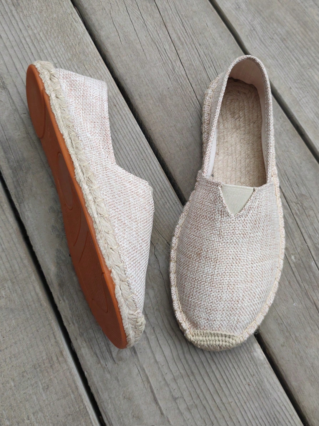 Linen Slip-On Espadrille Flats, Women's White Fisherman Loafers, Casual Solid Color Flat Shoes For Vacation