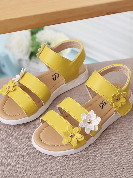 Kids Comfortable Lightweight Flat Sandals With Flower Detailing For Girls Fashionable Trendy Shoes