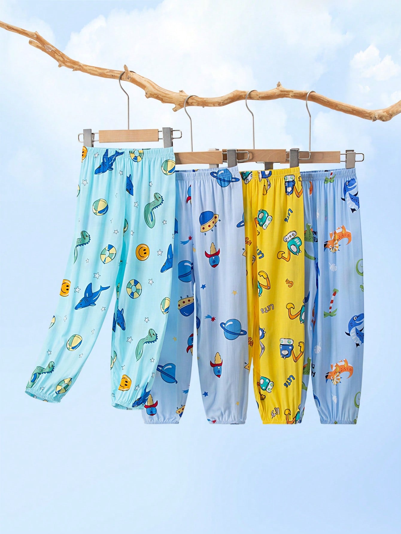 Young Boy 4-Pack Cartoon Pattern Anti-Mosquito Tied Ankle Pants