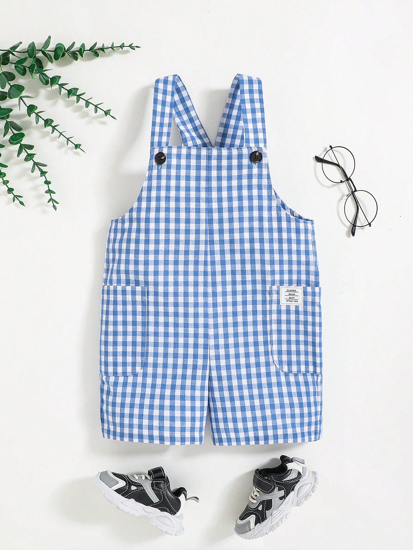 Young Boy Casual Comfortable Plaid Overall Shorts