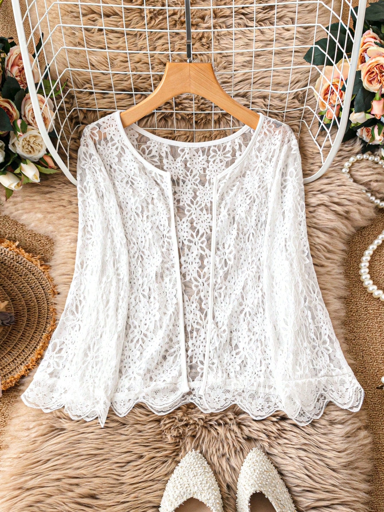 Plus Open Front Crop Lace Jacket