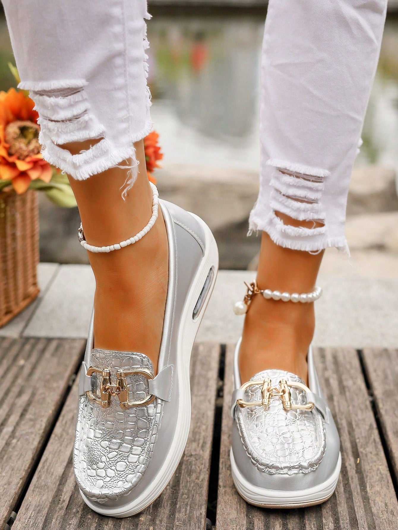 Summer Hollow Breathable Leather Shoes For Middle-Aged & Elderly Women, Soft Wedge Heel Loafers With Hollowed-Out Design