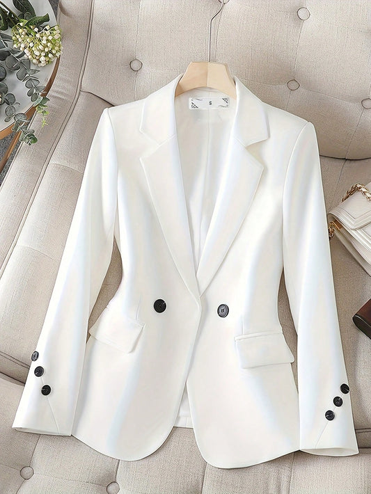 Women's Solid Color Double-Breasted Business Style Long Sleeve Blazer