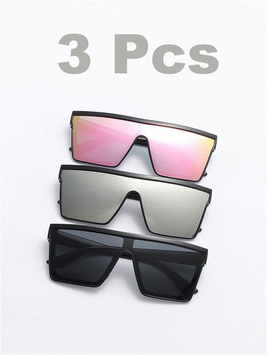 3pcs Teenage`S Large Framed Fashion Glasses For Summer, Suitable For Daily Use