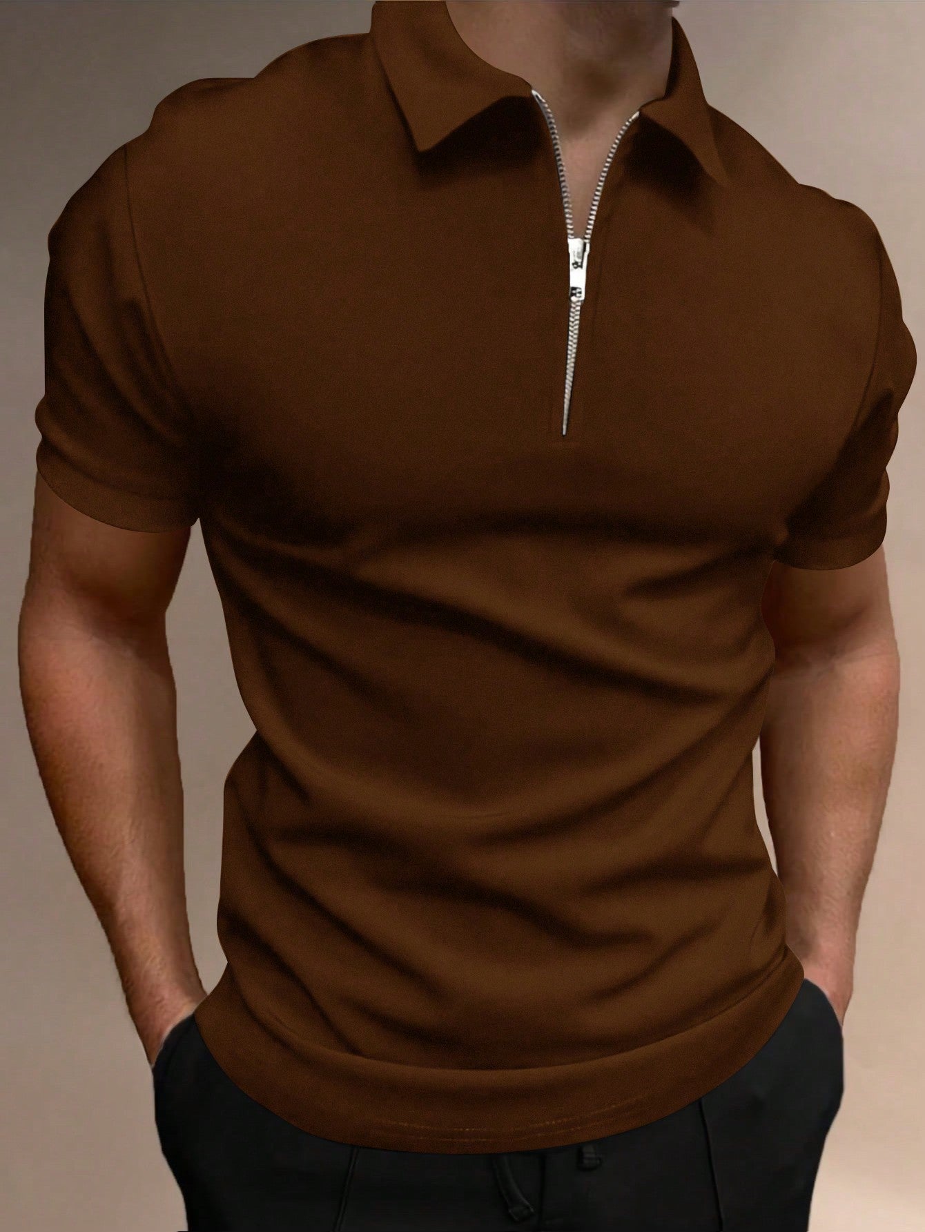 Men Quarter Zipper Polo Shirt