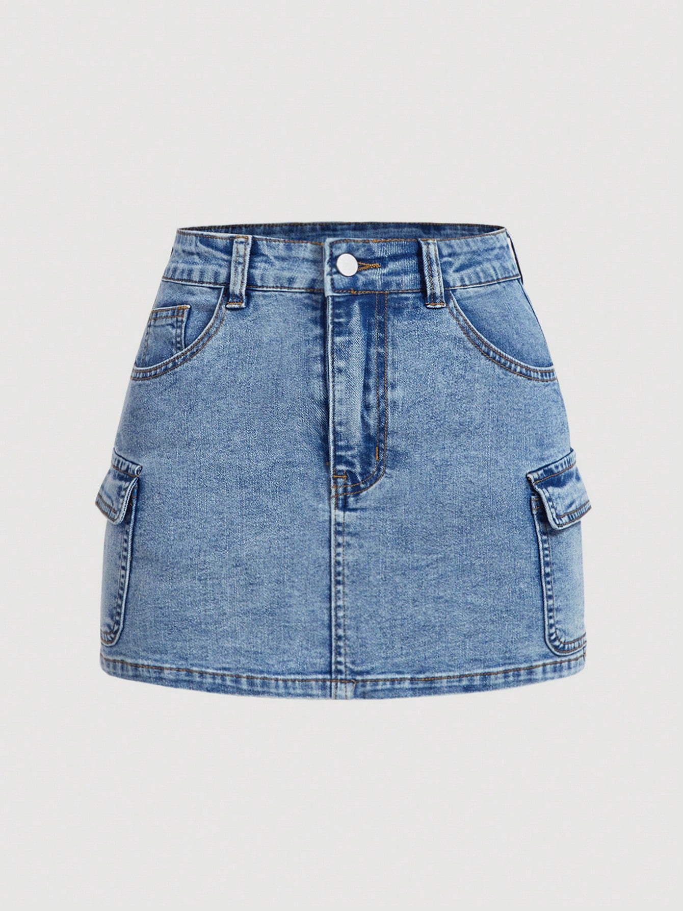 Women Buttoned Denim Skirt With Pockets For Summer