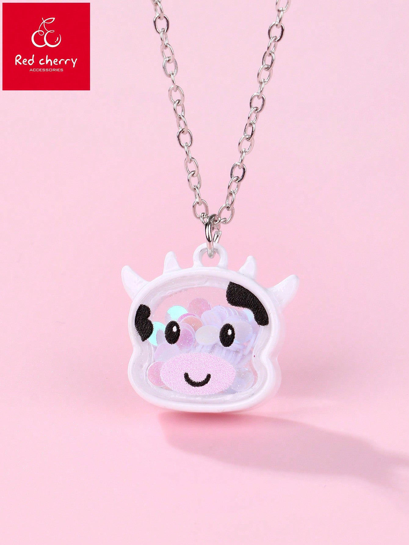 1pc Cute Bear Shaped Zinc Alloy Colored Glitter Pendant Necklace For Little Girls, Suitable For Daily Wear